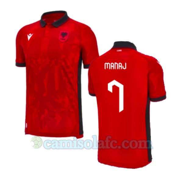 Camisola Futebol Albânia Manaj #7 UEFA Euro 2024 Principal Homem Equipamento