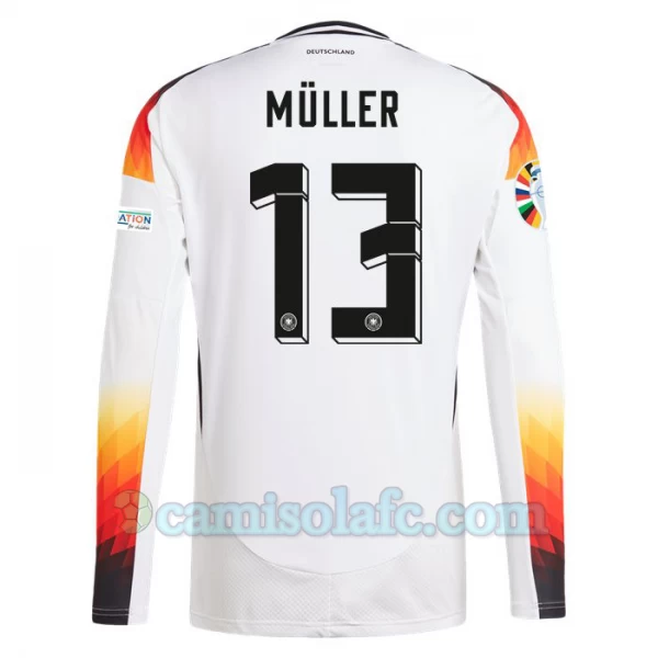 Camisola Futebol Alemanha Thomas Müller #13 UEFA Euro 2024 Principal Homem Equipamento Manga Comprida