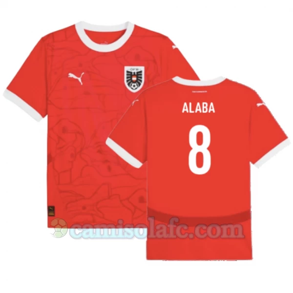 Camisola Futebol Áustria David Alaba #8 UEFA Euro 2024 Principal Homem Equipamento