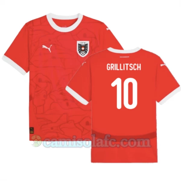 Camisola Futebol Áustria Grillitsch #10 UEFA Euro 2024 Principal Homem Equipamento