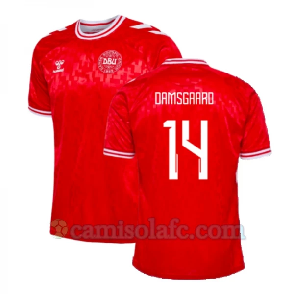 Camisola Futebol Dinamarca Damsgaard #14 UEFA Euro 2024 Principal Homem Equipamento