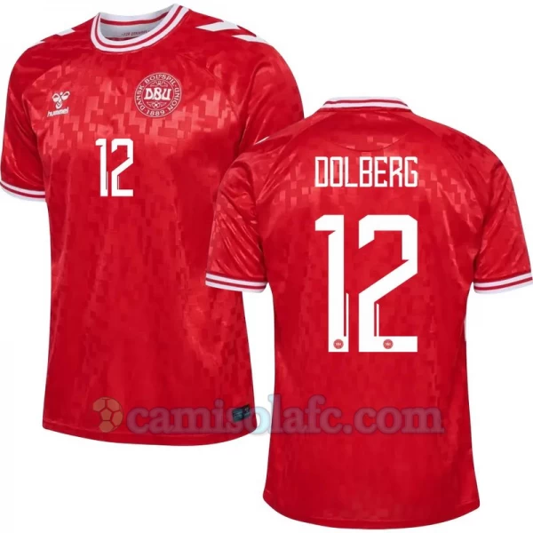 Camisola Futebol Dinamarca Dolberg #12 UEFA Euro 2024 Principal Homem Equipamento