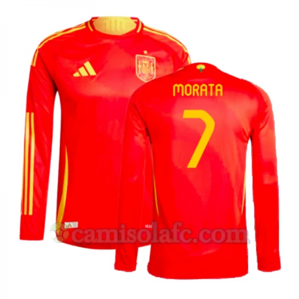 Camisola Futebol Espanha Alvaro Morata #7 UEFA Euro 2024 Principal Homem Equipamento Manga Comprida