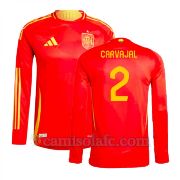 Camisola Futebol Espanha Carvajal #2 UEFA Euro 2024 Principal Homem Equipamento Manga Comprida