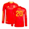 Camisola Futebol Espanha Pedri #20 UEFA Euro 2024 Principal Homem Equipamento Manga Comprida