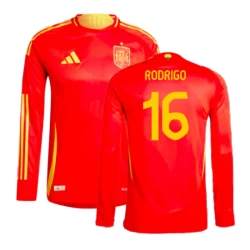 Camisola Futebol Espanha Rodrigo #16 UEFA Euro 2024 Principal Homem Equipamento Manga Comprida