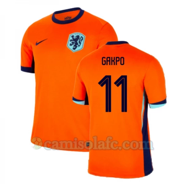 Camisola Futebol Holanda Cody Gakpo #11 UEFA Euro 2024 Principal Homem Equipamento
