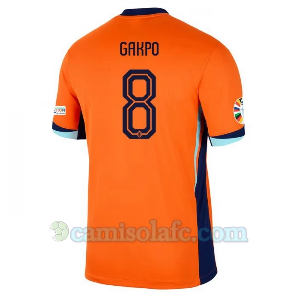 Camisola Futebol Holanda Cody Gakpo #8 UEFA Euro 2024 Principal Homem Equipamento