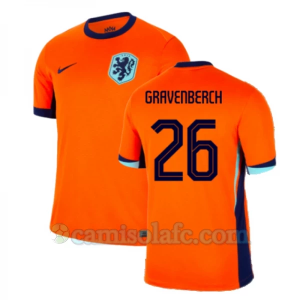 Camisola Futebol Holanda Gravenberch #26 UEFA Euro 2024 Principal Homem Equipamento