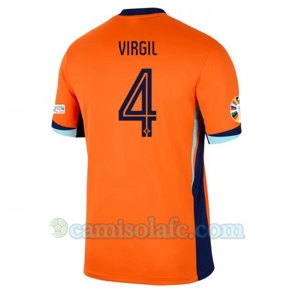 Camisola Futebol Holanda Virgil van Dijk #4 UEFA Euro 2024 Principal Homem Equipamento