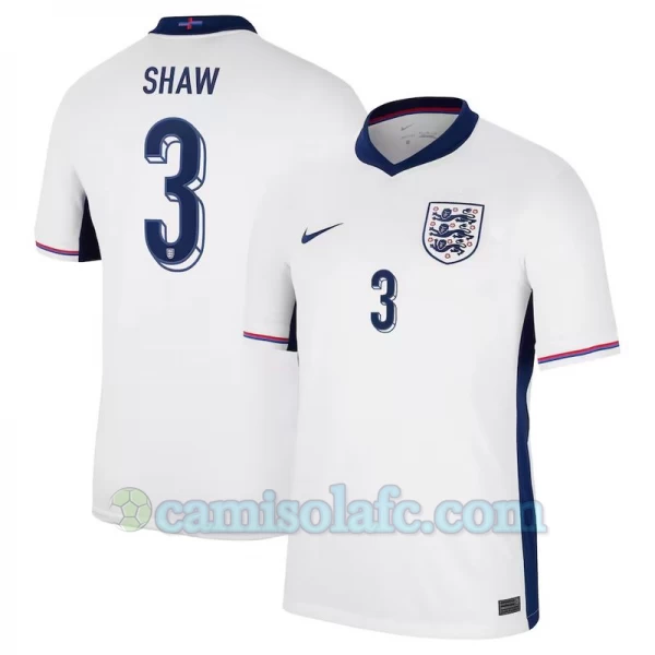 Camisola Futebol Inglaterra Shaw #3 UEFA Euro 2024 Principal Homem Equipamento