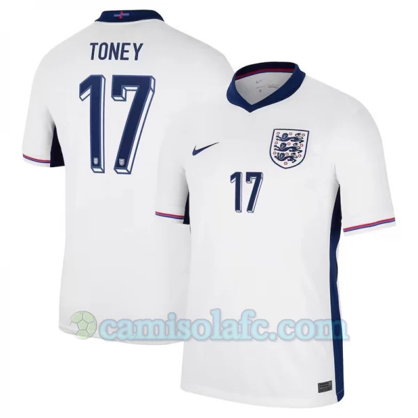 Camisola Futebol Inglaterra Toney #17 UEFA Euro 2024 Principal Homem Equipamento