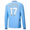 Camisola Futebol Manchester City Kevin De Bruyne #17 2024-25 Principal Equipamento Homem Manga Comprida
