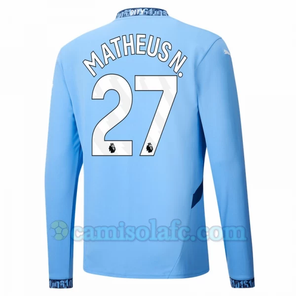 Camisola Futebol Manchester City Matheus N. #27 2024-25 Principal Equipamento Homem Manga Comprida