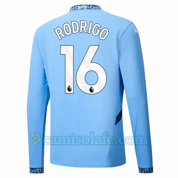 Camisola Futebol Manchester City Rodrigo #16 2024-25 Principal Equipamento Homem Manga Comprida
