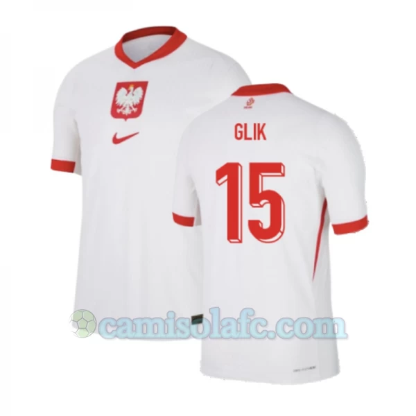 Camisola Futebol Polônia Glik #15 UEFA Euro 2024 Principal Homem Equipamento