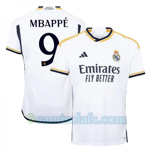 Camisola Futebol Real Madrid Kylian Mbappé #9 2023-24 Principal Equipamento Homem