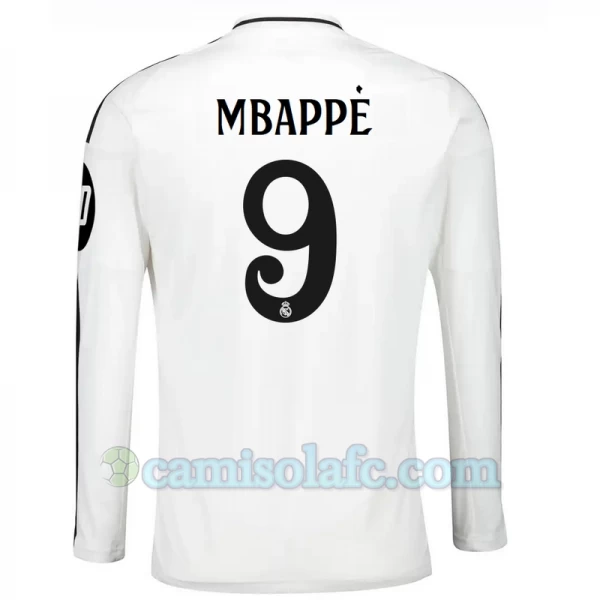 Camisola Futebol Real Madrid Kylian Mbappé #9 2024-25 HP Principal Equipamento Homem Manga Comprida