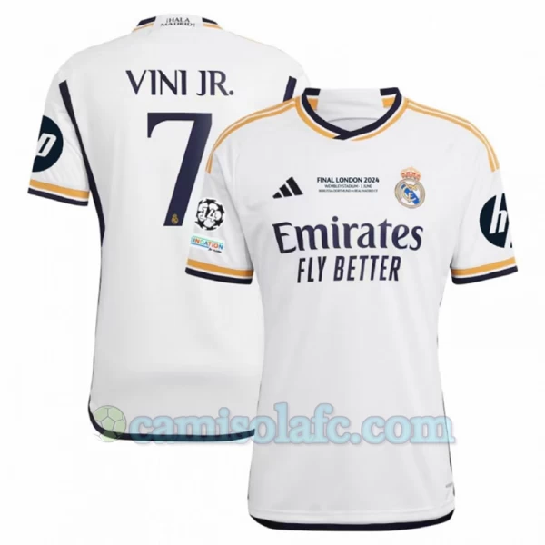 Camisola Futebol Real Madrid Vinicius Junior #7 2023-24 Final London HP Principal Equipamento Homem
