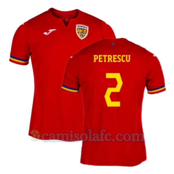 Camisola Futebol Romênia Petrescu #2 UEFA Euro 2024 Alternativa Homem Equipamento
