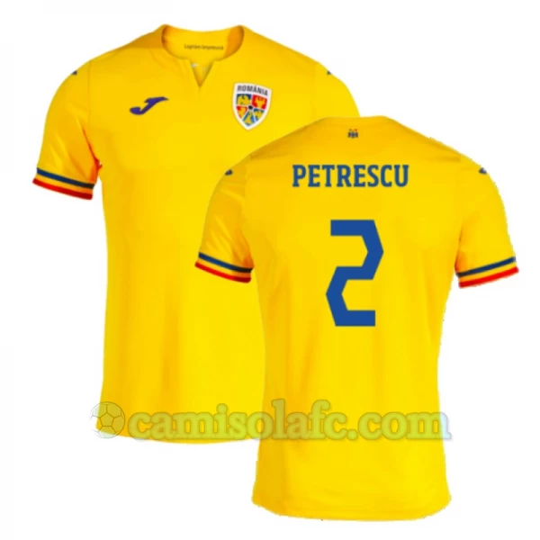 Camisola Futebol Romênia Petrescu #2 UEFA Euro 2024 Principal Homem Equipamento