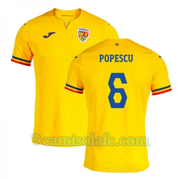 Camisola Futebol Romênia Popescu #6 UEFA Euro 2024 Principal Homem Equipamento
