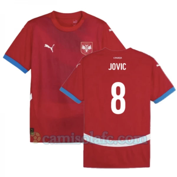 Camisola Futebol Sérvia Jovic #8 UEFA Euro 2024 Principal Homem Equipamento