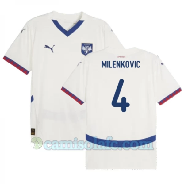 Camisola Futebol Sérvia Milenkovic #4 UEFA Euro 2024 Alternativa Homem Equipamento