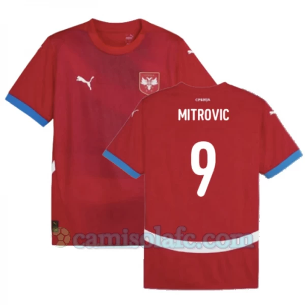 Camisola Futebol Sérvia Mitrovic #9 UEFA Euro 2024 Principal Homem Equipamento