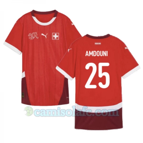 Camisola Futebol Suíça Amdouni #25 UEFA Euro 2024 Principal Homem Equipamento