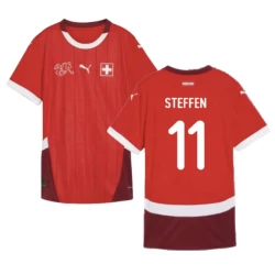 Camisola Futebol Suíça Steffen #11 UEFA Euro 2024 Principal Homem Equipamento