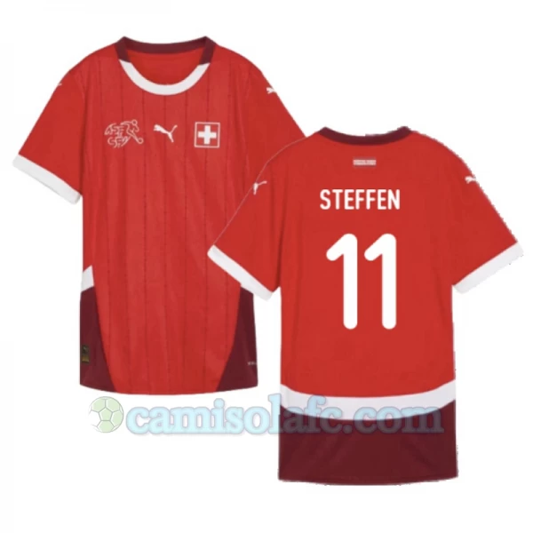 Camisola Futebol Suíça Steffen #11 UEFA Euro 2024 Principal Homem Equipamento