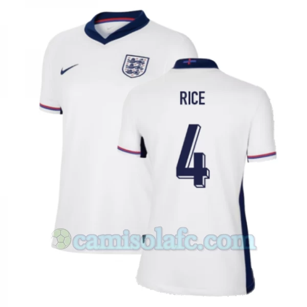 Mulher Camisola Futebol Inglaterra Declan Rice #4 UEFA Euro 2024 Principal Equipamento